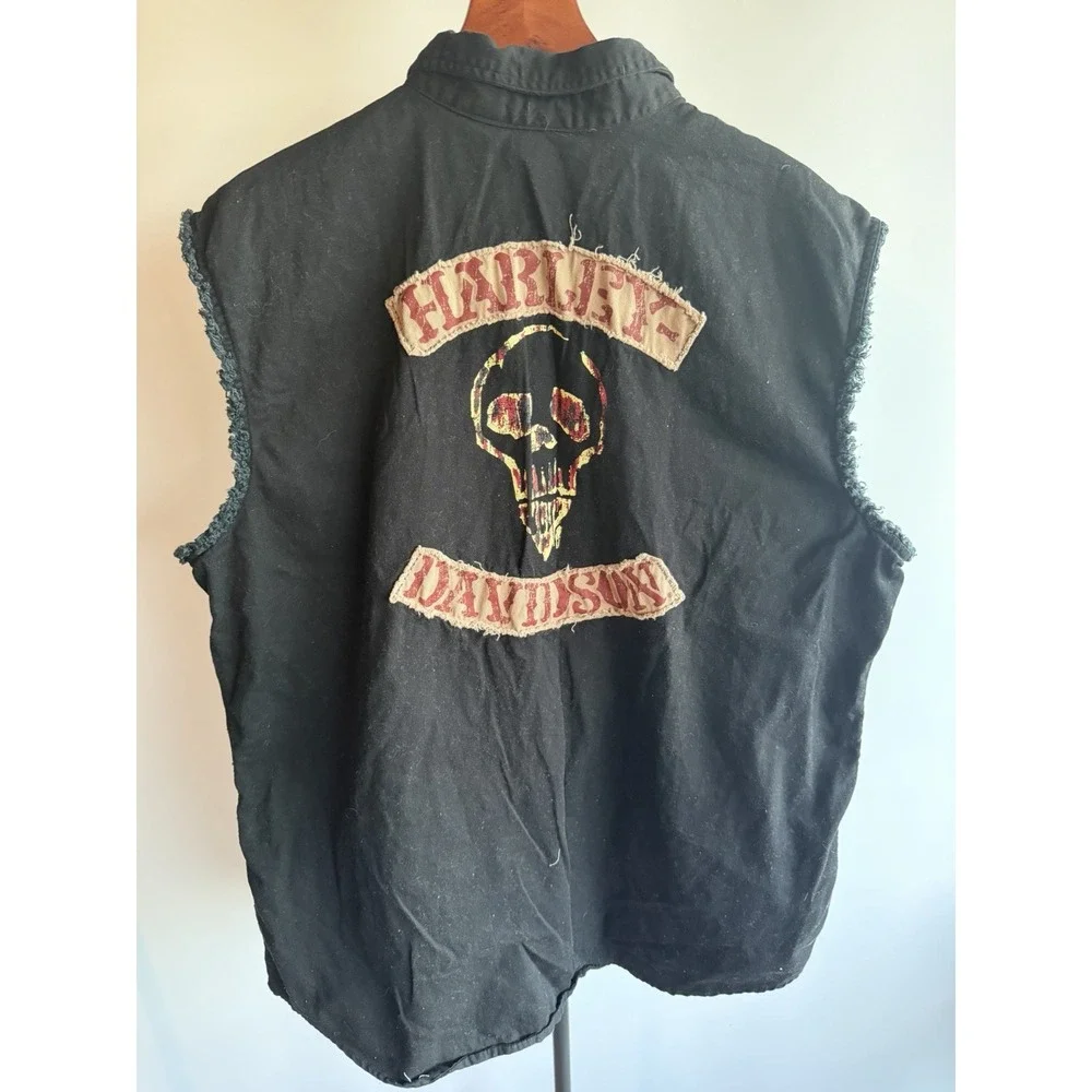 Mens 2xl HARLEY DAVIDSON SKULL CUT OFF Biker VEST With Patches Embroidered
